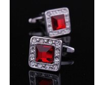 Manžetové knoflíčky rudý krystal Červená, Ocel