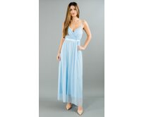 Dlouhé tylové šaty se stuhou Barva: světle modrá Starorůžová, 95% polyester 5% elastan