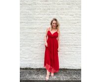 Dlouhé tylové šaty se stuhou Barva: červená Starorůžová, 95% polyester 5% elastan