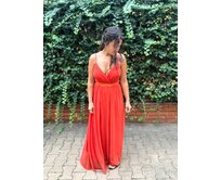 Dlouhé tylové šaty se stuhou Barva: oranžová Starorůžová, 95% polyester 5% elastan