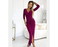 Numoco 404-9 lesklé šaty s výstřihem fuchsiové fuchsiová, L