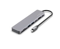 7-portový hliníkový USB-C  HUB Card pro notebooky a tablety, šedý