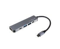 5-portový hliníkový USB-C  HUB Mini pro notebooky a tablety, šedý