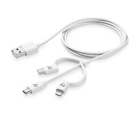 USB kabel  se třemi adaptéry Lightning + Micro USB + USB-C, bílý