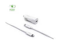Set autonabíječky  s USB-C výstupem a USB-C/Lightning kabelu, podpora PD, 1 metr, MFI, 18W, bílý