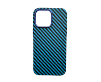 Vzorovaný carbonový kryt pro iPhone 13 PRO - Světle modrý -