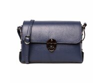 Malá modrá pevná kožená kabelka na rameno/crossbody Vera Pelle 331 modrá, kůže