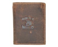 Hnědá pánská kožená peněženka Born to be Wild se žralokem na výšku hnědá, kůže