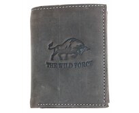 Šedonědá pánská kožená peněženka The Wild force s býkem na výšku šedá, kůže