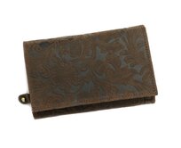 Tmavěhnědá kožená peněženka Wild by Loranzo no. 644 s ornamenty květin tmavěhnědá, kůže