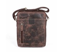 Středně velká tmavěhnědá kožená crossbody taška HGL no. 617 tmavěhnědá, kůže