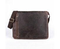 Tříoddílová velká kožená hladká tmavěhnědá crossbody taška HGL no. 6021 tmavěhnědá, kůže