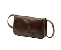 Tmavěhnědá pevná malá kožená crossbody kabelka Florence 107 tmavěhnědá, kůže