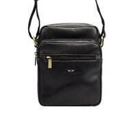 Dvouoddílová středně velká pánská kožená černá crossbody taška Peterson TB11 černá, kůže