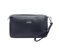 Malá tříoddílová kožená tmavěmodrá crossbody kabelka Mia More no. 42 tmavěmodrá, kůže