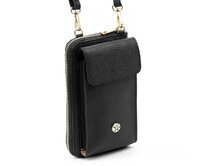 Malá kožená černá crossbody kabelka (pouzdro na mobil a peněženka) Gregorio 07 - gold černá, kůže