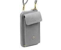 Malá kožená šedá crossbody kabelka (pouzdro na mobil a peněženka) Gregorio 07 - gold šedá, kůže