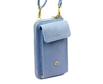 Malá kožená světlemodrá crossbody kabelka (pouzdro na mobil a peněženka) Gregorio 07 - gold světlemodrá, kůže