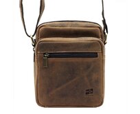 Dvouoddílová středně velká pánská kožená hnědá crossbody taška Nordee 02 GM01 hnědá, kůže