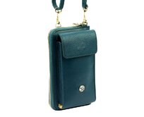 Malá kožená tyrkysová crossbody kabelka (pouzdro na mobil a peněženka) Gregorio 07 - gold tyrkysová, kůže