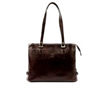 Velká tmavěhnědá kožená kabelka na rameno Florence no. 14 na formát A4 tmavěhnědá, kůže