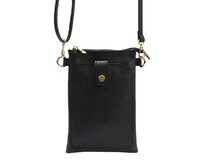 Dvouoddílová malá černá kožená crossbody kabelka (pouzdro na mobil) Luka no. 070 černá, kůže