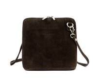 Tmavěhnědá malá kožená - semišová - crossbody kabelka no. 03 hnědá, kůže