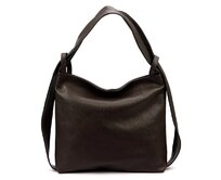 Kabelka a batoh v 1 - velká kožená tmavěhnědá kabelka na rameno a batoh 12 tmavěhnědá, kůže
