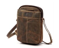 Malá pánská kožená hnědá tříoddílová crossbody taštička (pouzdro na mobil) Nordee no. 04 hnědá, kůže
