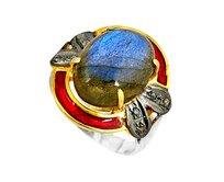 AutorskeSperky.com - Stříbrný prsten s labradoritem a diamanty 0.20 kt - S3027 Stříbro