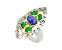 AutorskeSperky.com - Stříbrný prsten s tanzanitem,smaragdy a diamanty 0.50 kt - S3035 Stříbro