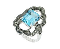 AutorskeSperky.com - Stříbrný prsten s topazem a diamanty 0.50 kt - S3093 Stříbro
