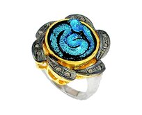 AutorskeSperky.com - Stříbrný prsten s dichroickým sklem a diamanty 0.32 kt - S3095 Stříbro