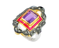 AutorskeSperky.com - Stříbrný prsten s ametystem a diamanty 0.50 kt - S3100 Stříbro