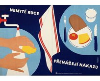 Plechová retro cedule / plakát - Nemyté ruce přenášejí nákazu Provedení:: Papírový obraz v rámu A4