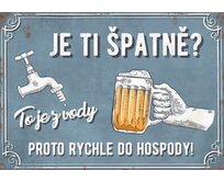 Plechová retro cedule - Je ti špatně? To je z vody Provedení: Dibond: 40 x 28,5 cm