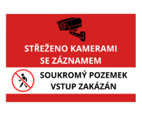Plechová cedule - Střeženo kamerami, soukromý pozemek Provedení: Dibond: 30 x 20 cm