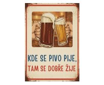 Plechová retro cedule - Kde se pivo pije... Provedení: Hliník: 20 x 15 cm