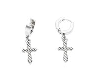 Ewena Náušnice stříbrné z chirurgické oceli s křížkem 20 x 10 mm