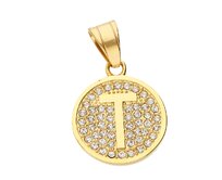 Ewena Přívěsek písmenko s kamínky Gold abeceda: T chirurgická ocel