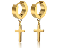 Ewena Náušnice z oceli s křížkem 10x15 mm Gold chirurgická ocel