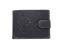 Ewena Pánská kožená peněženka černá s motivem Kapra
