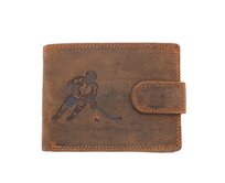 Ewena Pánská kožená peněženka hnědá s motivem hokejista