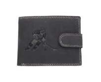 Ewena Pánská kožená peněženka černá s motivem hokejista