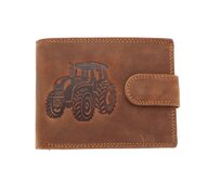 Ewena Pánská kožená peněženka hnědá s motivem Traktor
