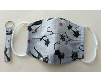 Bavlněná rouška dvouvrstvá s drátkem a taška - design kočky