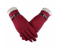 Elegantní dámské dotykové zimní rukavice s kožešinou RU0046 - vínové - vel. UNI