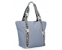 Velká dámská nylonová shopper kabelka přes rameno HE2125 - světle modrá