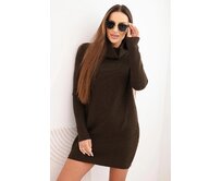 Dámské úpletové šaty / prodloužený svetr K1ZS5186 - hnědé - vel. UNI Hnědá, UNI