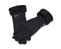 Elegantní dámské dotykové zimní rukavice s ozdobou uvnitř s kožešinou - černé - vel. UNI Černá, UNI